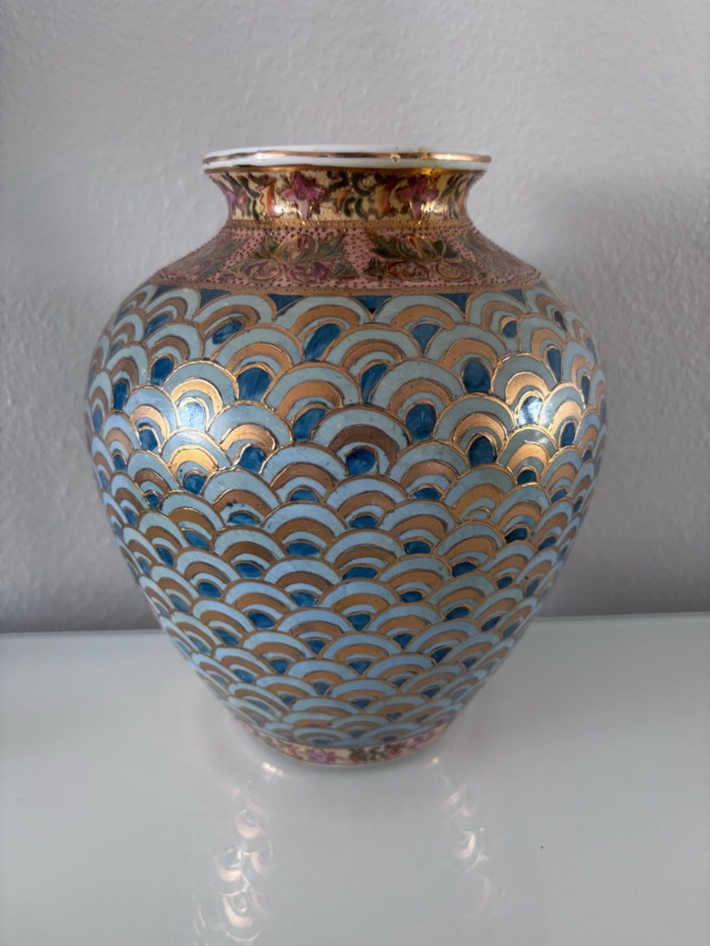 Beautiful Vintage Antique Blue And Gold Vase